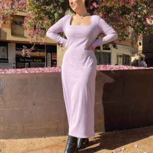 woman in lilac dress